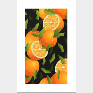 Orange fruits with falling leaves pattern Posters and Art